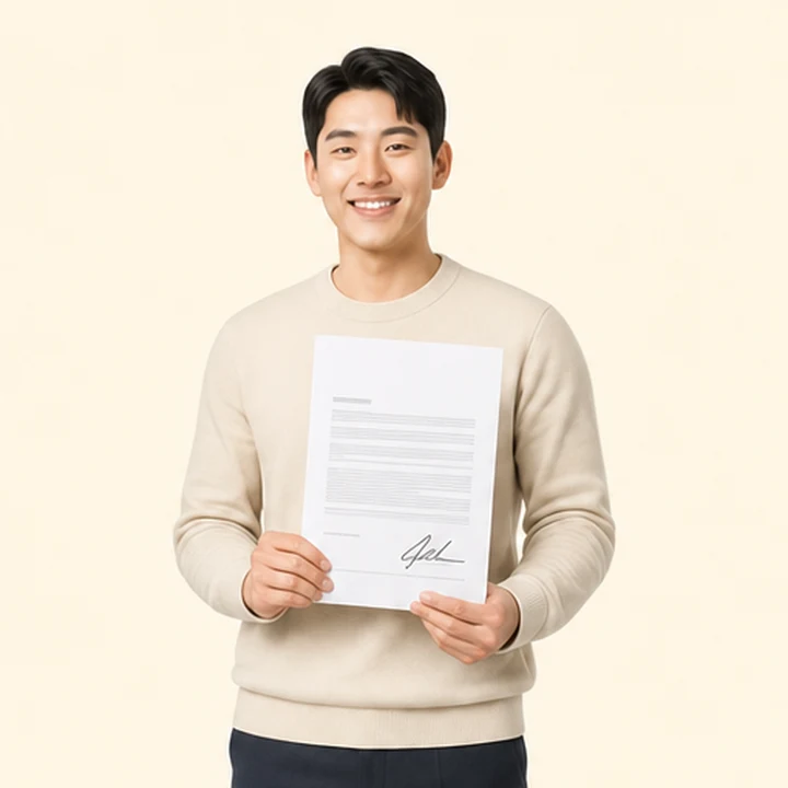 무직자 중고차 장기렌트 서면 견적서를 들고 있는 고객